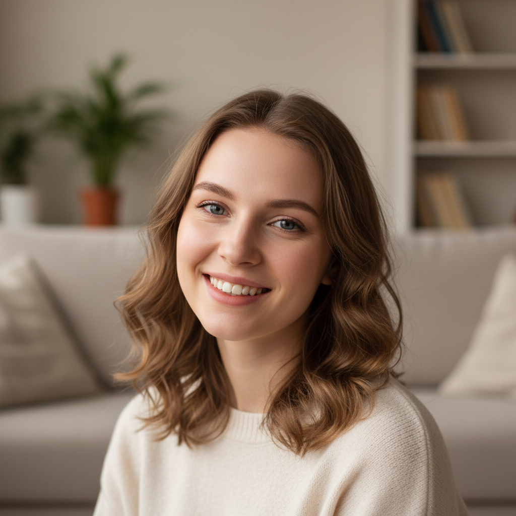 Smiling Russian female customer testimonial portrait