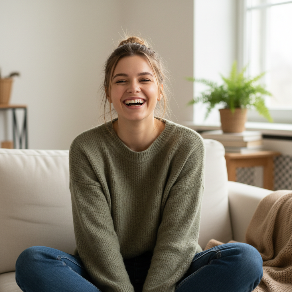 Young Russian female client happy portrait